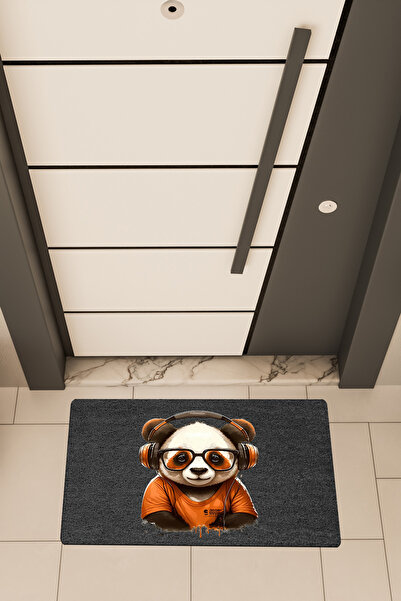 Dormot High Quality Digital Printing Black, Panda Themed Door Mat with Headphones