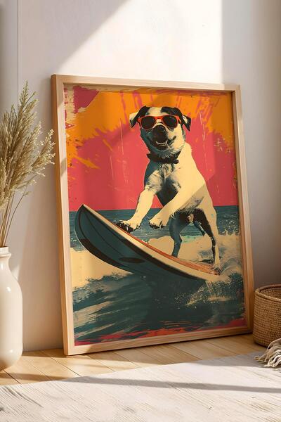 Saturn Surfing Dog Framed Painting - Pop Art Poster Painting