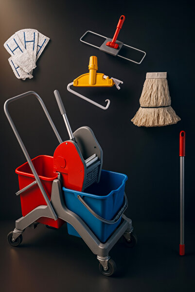 OLİWA DECOR Aegis Prime Profesyonel Temizlik Arabası Ful Set – Mop & Paspas A...