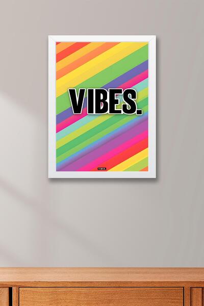 Saturn Vibes Rainbow Positive Energy Framed Painting - Pop Art Poster Painting