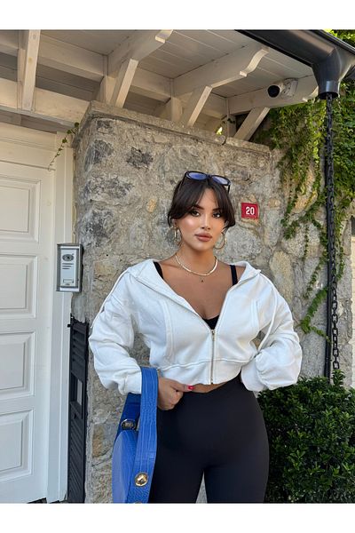 mekabutik White Zippered Crop Cardigan