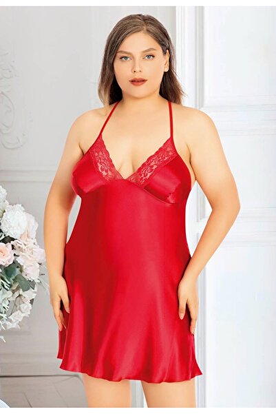 Miss Laris Lingerie Νυχτικό από σατέν δαντέλα μεγάλου μεγέθους LRS04026