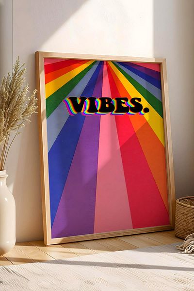 Saturn Vibes Rainbow Positive Energy Framed Painting - Pop Art Poster Painting