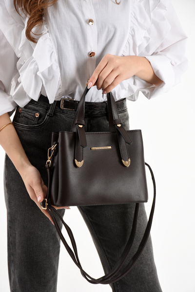 H&D COLLECTİON Women's 4 Compartment Simple Stylish Shoulder and Hand Bag with Gold Accessories