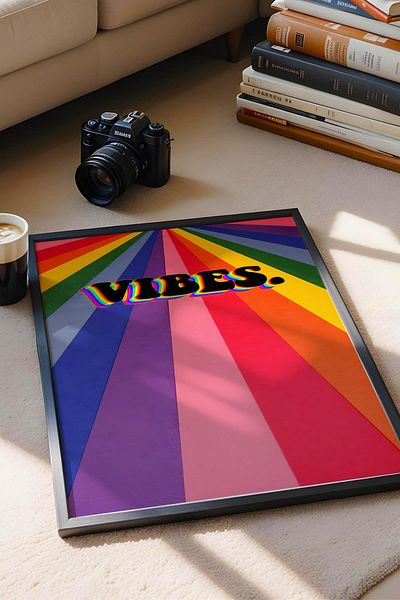 Saturn Vibes Rainbow Positive Energy Framed Painting - Pop Art Poster Painting