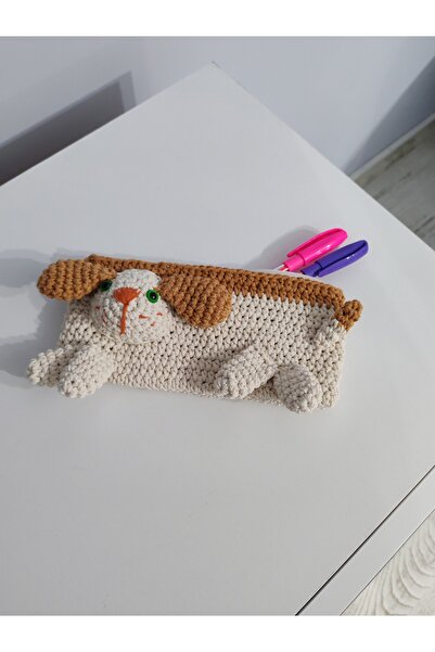 Cadde Dükkanı 3 boyutlu Köpek Figürlü El Yapımı Örgü Kalemlik