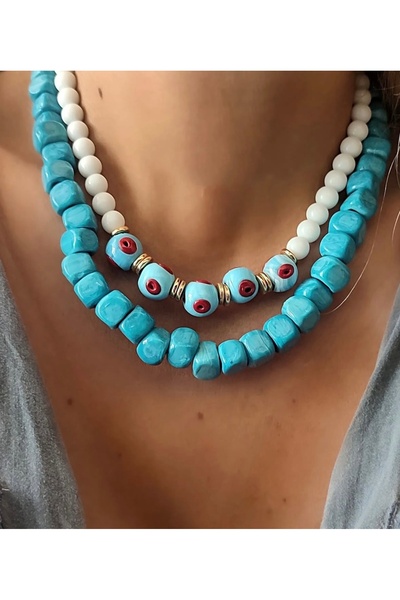 mibrillo قلادة مزدوجة من خرز البارود (مجموعة قلادة البارود)