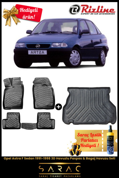 Rizline Opel Astra F Sedan 1991-1998 3D Havuzlu Paspas & Bagaj Havuzu Seti+(H...