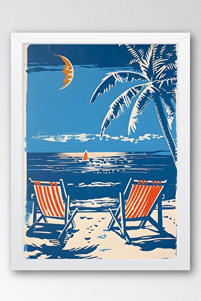 Saturn Tropical Beach Scenery Framed Painting - Pop Art Poster Painting