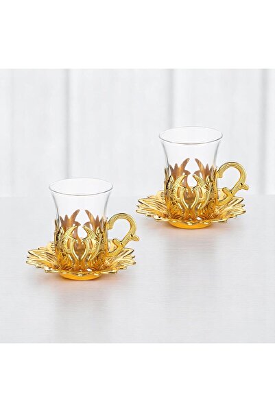 KT HOME Tea Set Copper Tea Presentation Set Turkish Tea Sherbet Glass Set Casting 2 Piece Gift