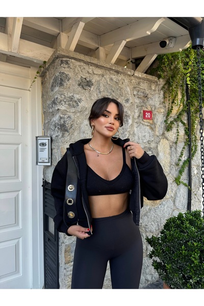 mekabutik Black Zippered Crop Cardigan