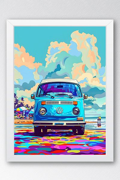 Saturn Volkswagen Minibus Retro Framed Painting - Pop Art Poster Painting