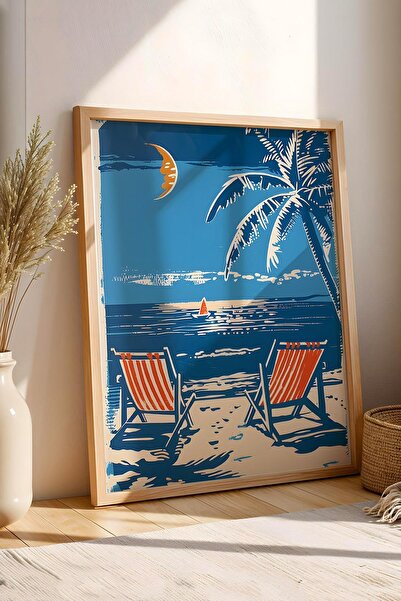 Saturn Tropical Beach Scenery Framed Painting - Pop Art Poster Painting