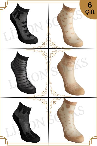Limon Socks Women's Tulle Socks (6 Pairs) Patterned Perfumed Booties Socks