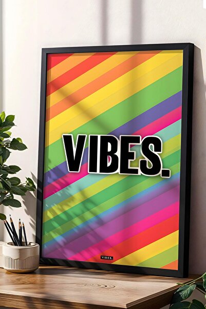 Saturn Vibes Rainbow Positive Energy Framed Painting - Pop Art Poster Painting