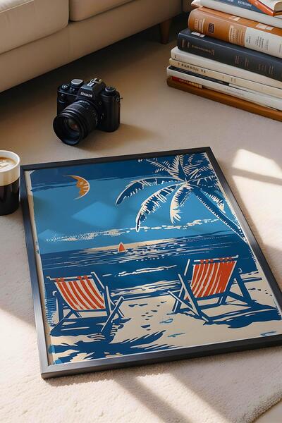 Saturn Tropical Beach Scenery Framed Painting - Pop Art Poster Painting