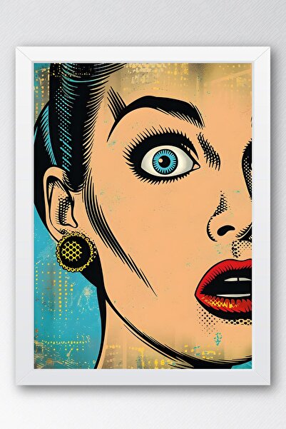 Saturn Surprised Woman Pop Art Framed Painting - Pop Art Poster Painting