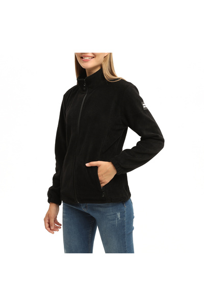 Bison Battle Kadın Siyah Tam Fermuarlı Polar Ceket - İki Fermuarlı Cep, Ayarl...