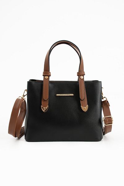 H&D COLLECTİON Women's 4 Compartment Simple Stylish Shoulder and Hand Bag with Gold Accessories