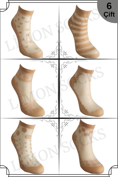 Limon Socks Women's Tulle Socks (6 Pairs) Patterned Perfumed Booties Socks