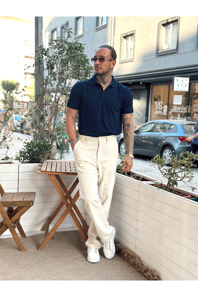 manch collection Basic Knitwear Polo Neck Navy Blue