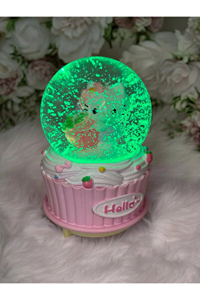 hediyesahibi Hello Kitty Çilekli Işıklı Müzikli Orta Boy Kar Küresi