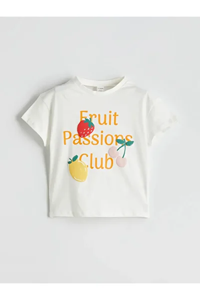 LC Waikiki Lcw Kids Ecru Combed Cotton Printed Girls T-Shirt and Shorts 2 Pack