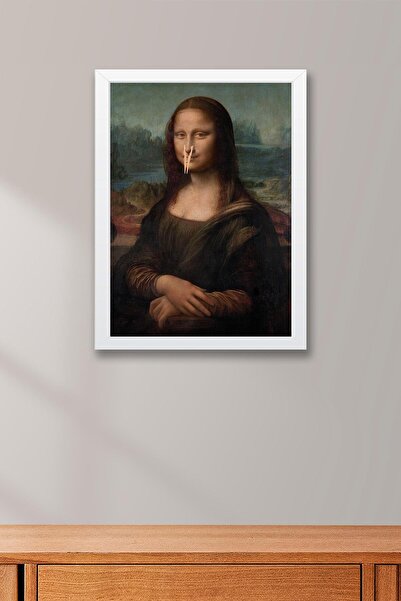 Saturn Mona Lisa Framed Painting with Latch on the Nose - Painting for Wc Toilet