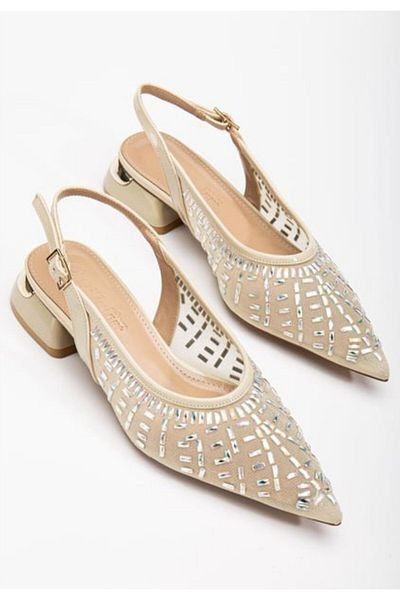 pabucmarketi Beige Stone Women's Heeled Shoes