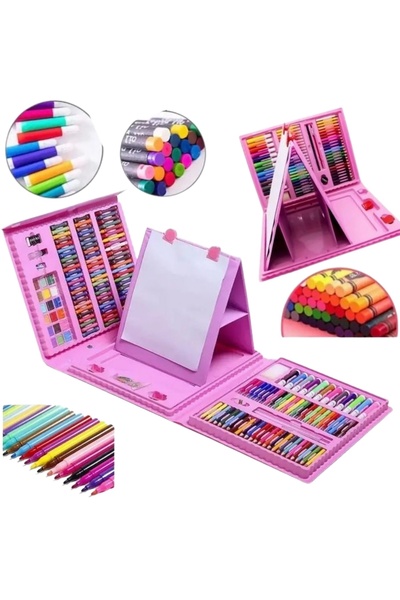 MNS Complete creative set with 208 pieces for painting and drawing in a pink suitcase