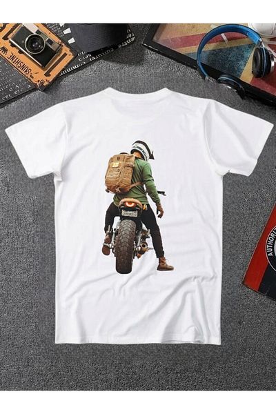 ELNOYA Unisex Cotton White Oversize "Biker" Printed Crew Neck Comfortable T-Shirt