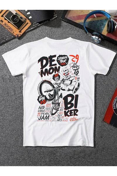 ELNOYA Unisex White Oversize "Di Mon Bi Care" Printed Crew Neck Comfortable T-Shirt