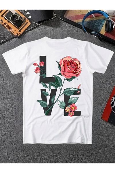 ELNOYA Unisex Cotton White Oversize "Love" Crew Neck Printed Casual T-Shirt
