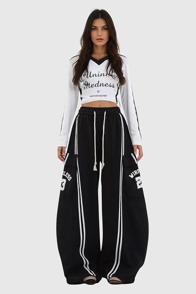 DEEFWEAR Y2K Black Knitted Unisex Cargo Pocket Pants Tracksuit
