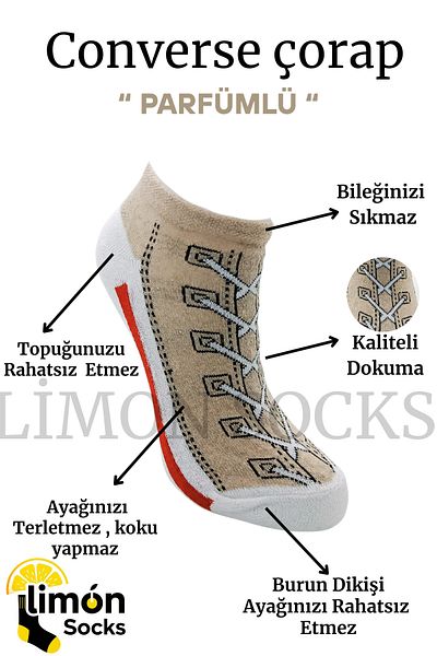 Limon Socks Men's Socks (5 Pairs) Unisex Colorful Washable Model Booties Women's Socks