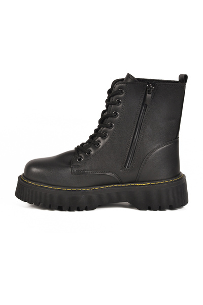 Aspor Black Lace-Up Zippered Women's Boots