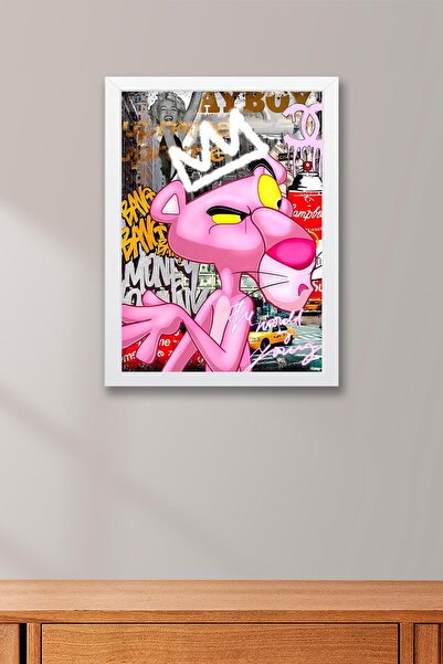 Saturn Pink Panther Framed Painting - Print Money Series Poster Painting