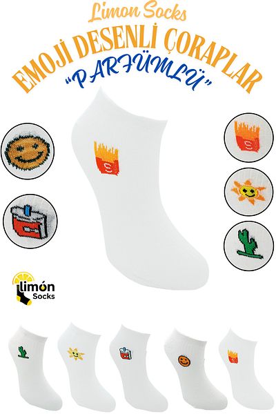Limon Socks Men's Socks (5 Pairs) Unisex Colorful Washable Model Booties Women's Socks
