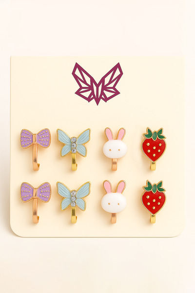 MakeWell Ekonomik Paket Deliksiz küpe Fiyonk Kalp Çiçek Hello Kity Yonca Kiraz Tasarımlı Sıkıştırmalı Küpeler