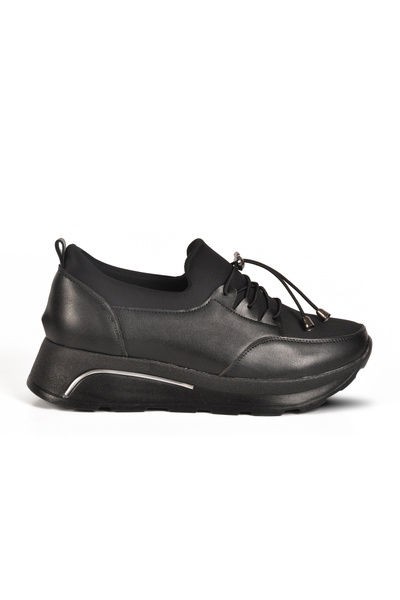 Aspor Black Lock Lace-Up Women's Casual Shoes