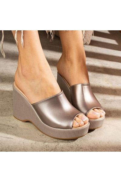 pabucmarketi Platinum Women's Wedge Heel Slippers