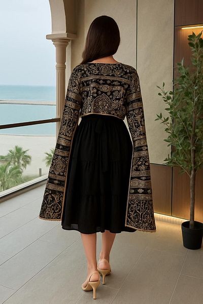 4YOU Short black dress with a gold embroidered jacket for a modern look
