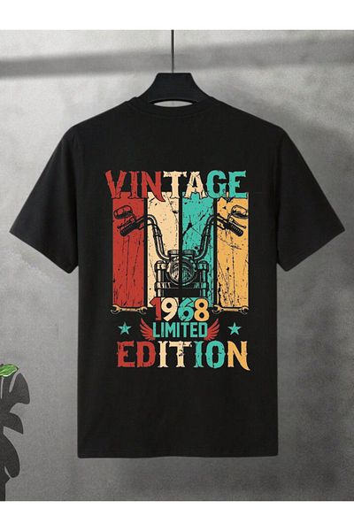 ELNOYA Unisex Cotton Black Oversize "Vintage" Printed Crew Neck Casual T-Shirt