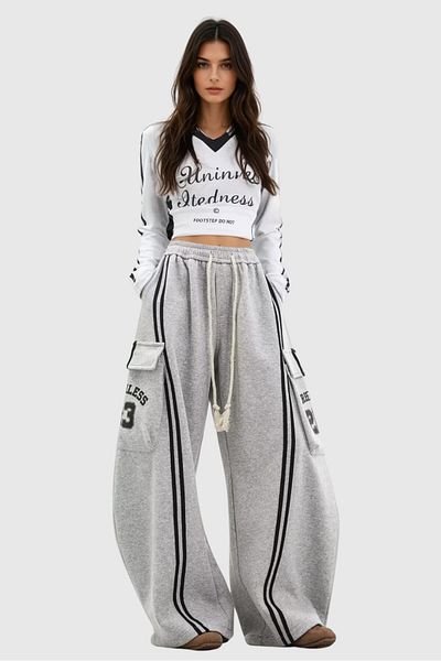 DEEFWEAR Y2K Black Knitted Unisex Cargo Pocket Pants Tracksuit