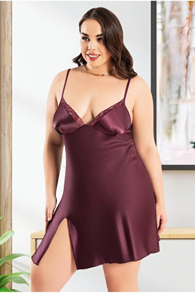 Miss Laris Lingerie Νυχτικό από σατέν δαντέλα μεγάλου μεγέθους LRS04048