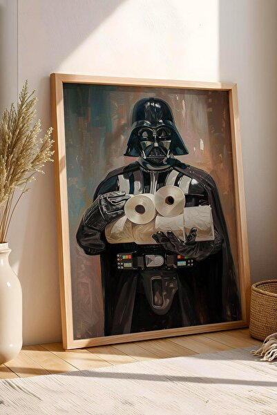 Saturn Darth Vader Holding Toilet Paper Framed Painting - Painting for Wc Toilet