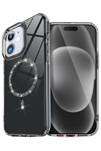 NewFace غطاء SEPETIM لهاتف Apple iPhone 12 Live Diamond Magsafe - أسود