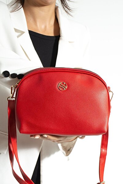 H&D COLLECTİON Women's Cross Strap 3 Compartment Double Metal Zipper Gold Accessory Shoulder Bag