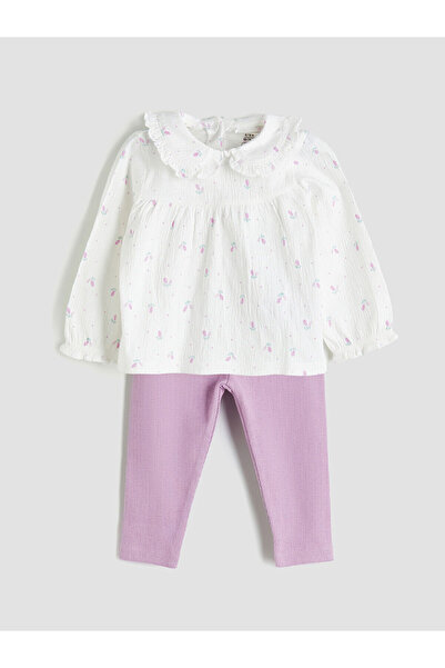 LC Waikiki Baby Collar Floral Baby Girl Blouse and Leggings 2-Piece