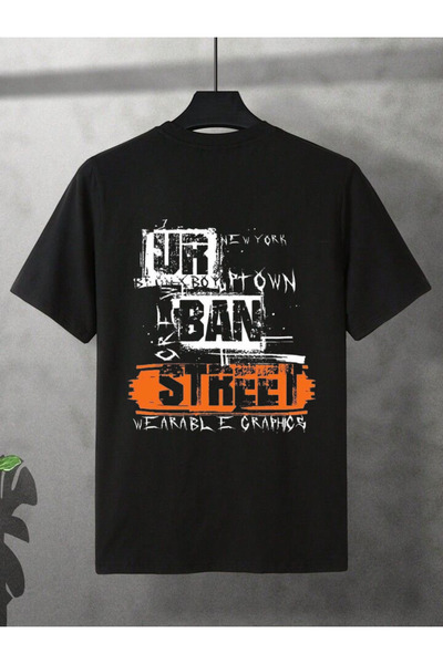 ELNOYA Unisex Black Oversize "Ur Ban Street" Printed Crew Neck Comfortable T-Shirt